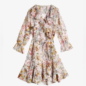 Ted Baker Grayce Jasmine-print ruffle crepe wrap dress in Dusty Pink